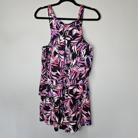 Fit‎ 4 U ur HIPS Hi-Neck Tiered Romper Swimsuit 18W Black Pink Shorts - Picture 1 of 11